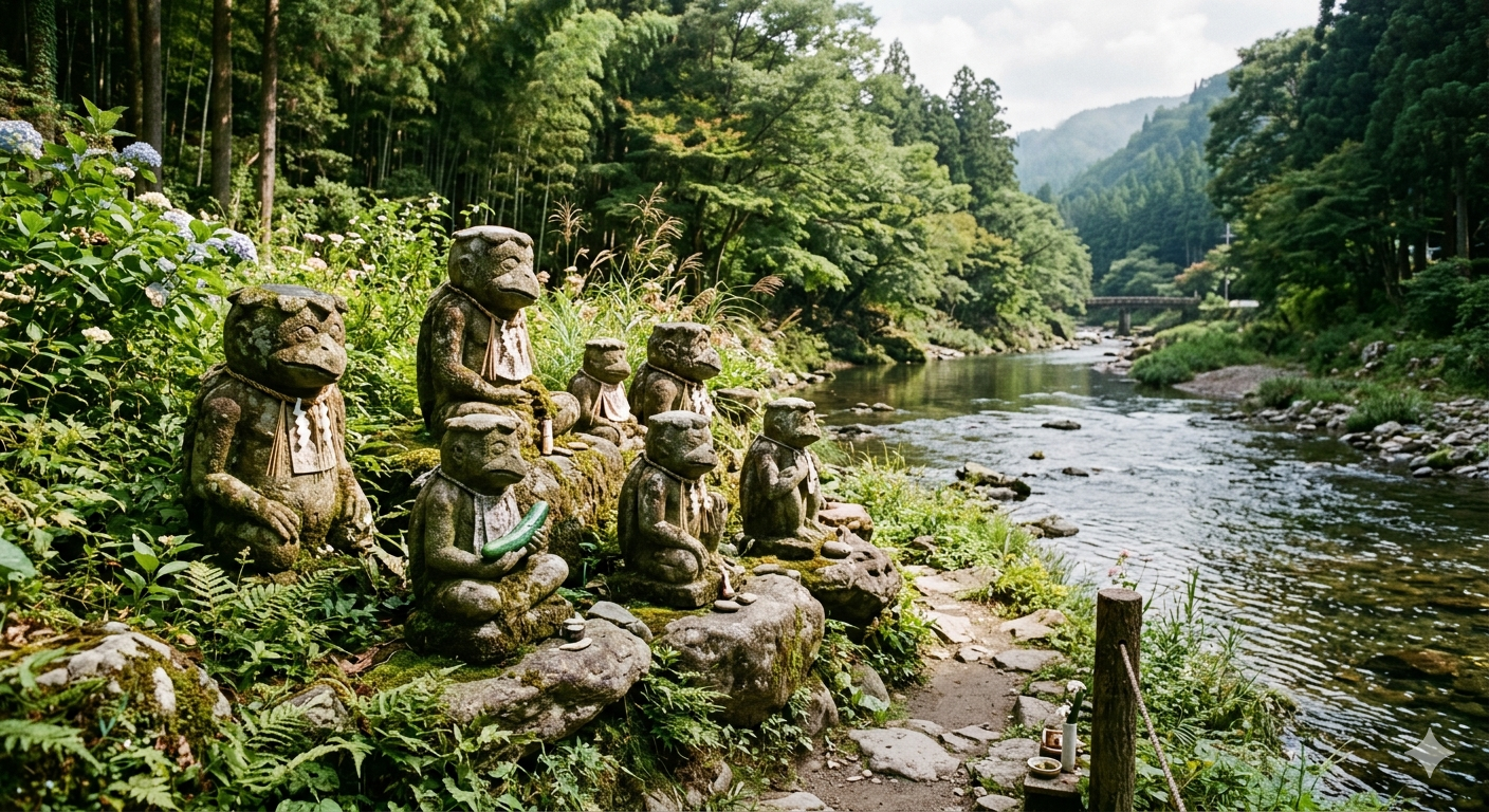 Kitsune foxes in snowy forest
